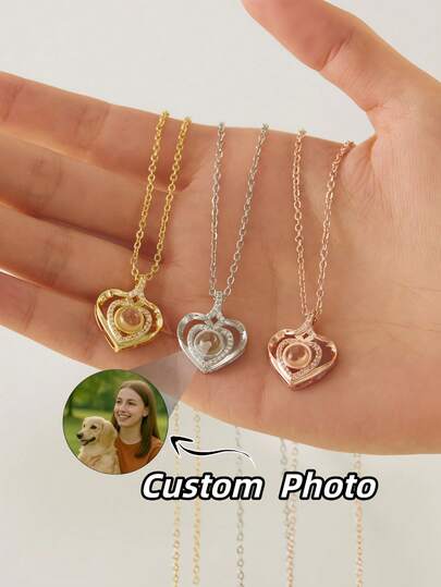 1 chiếc vòng cổ chiếu hình trái tim tùy chỉnh, vòng cổ chiếu hình trái tim bằng thép không gỉ đính đá cá nhân hóa, vòng cổ chiếu hình trái tim dạng dây chữ O cá nhân hóa, vòng cổ ảnh tùy chỉnh, mặt dây chuyền hình trái tim tinh tế, quà tặng Ngày của Mẹ, trang sức kỷ niệm cá nhân hóa dành cho người yêu, gia đình và bạn bè.