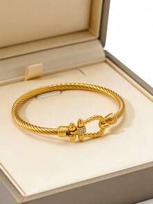 1 chiếc vòng tay mạ vàng 18K đính đá Cubic Zirconia hình móng ngựa, kiểu dây cáp. - Vàng - Xem 3
