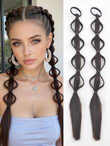 2PCS 18-Inch Hand-Braided Flower Ponytails, Made Of High-Temperature Synthetic Fiber, Suitable For Women's Daily And Festival Wear. - Multicolor - View 14