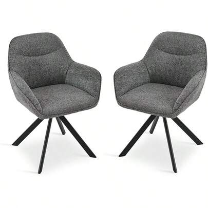 Goeurvant Stylish Smile Curve Upholstered 360° Swivel Dining Chairs With Armrests And Metal Legs For Dining Room, Living Room, Office - Set Of 2 / Set Of 4 / Set Of 6--Slate Grey-Chenille