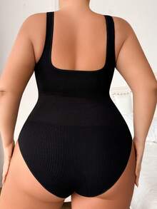 Oillpretty Seamless Plus Size Ribbed Jumpsuit, Women's Jumpsuit, Double-Layer Compression Shapewear, Suitable For Gym & Daily Wear, Women's Fitness Outfit Sports - Black - View 5