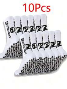 6双装男士足球袜，短袜/中筒袜，加厚缓冲，低帮/高帮防滑袜，中筒运动袜，耐穿，适合秋冬季穿着 - 白色 - 查看 18