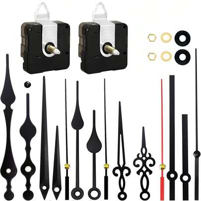 2 piezas Movimiento de reloj de cuarzo silencioso, Longitud del eje: 16 mm, 23 mm, 5 juegos de manecillas de reloj, para reparación de relojes de pared y de escritorio, reemplazo y manualidades, adecuado para decoración de pared y regalos