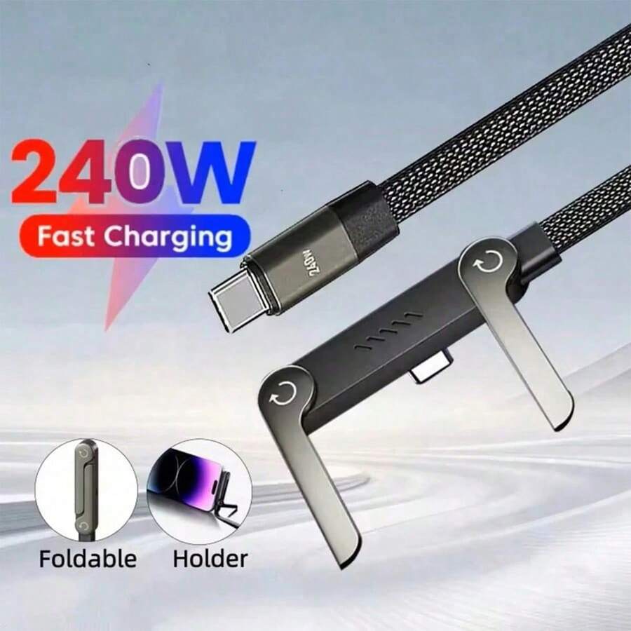合金金属支架二合一 USB-C 转 USB-C 快充 240W/65W 数据线,适用于小米及其他 USB-C 设备,斜角设计,周年纪念礼物 - 彩色 - 查看 1