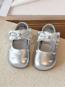 2026春季新款时尚蕾丝边饰真皮鞋，软底女童鞋 - 銀色 - 查看 5