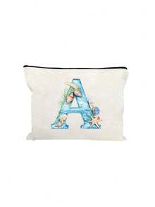 Bolsa de maquillaje impresa con diseño de estrella de mar, concha y elementos oceánicos, con letras del alfabeto A-Z. Bolsa de almacenamiento con estampado de letras de moda, bolsa de cosméticos para almacenamiento de artículos pequeños, bolsa de almacenamiento, bolsa de maquillaje, bolsa de aseo, bolsa de almacenamiento plegable ligera, bolsa de embrague como regalo para maestros, almacenamiento para enfermeras, médicos, maestros, adecuada para el almacenamiento de cosméticos de viaje personal, esencial para vacaciones en la playa, campamento, vacaciones, regalo del Día de la Madre - Multicolor - Ver 25