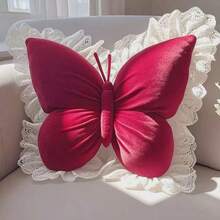 Sweet Lace Trim Velvet Butterfly Throw Pillow - Home Decor Cushion For Sofa, Bed, Car - Soft Plush Decorative Pillows Gift(50*40cm) - Multicolor - View 12