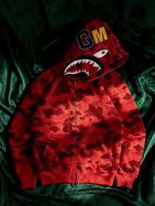 Women's Casual Long Sleeve Hooded Camouflage Print Streetwear Jacket With Shark Design, Fashion Loose Fit Top - ANK1108HS-紅色 - 查看 6