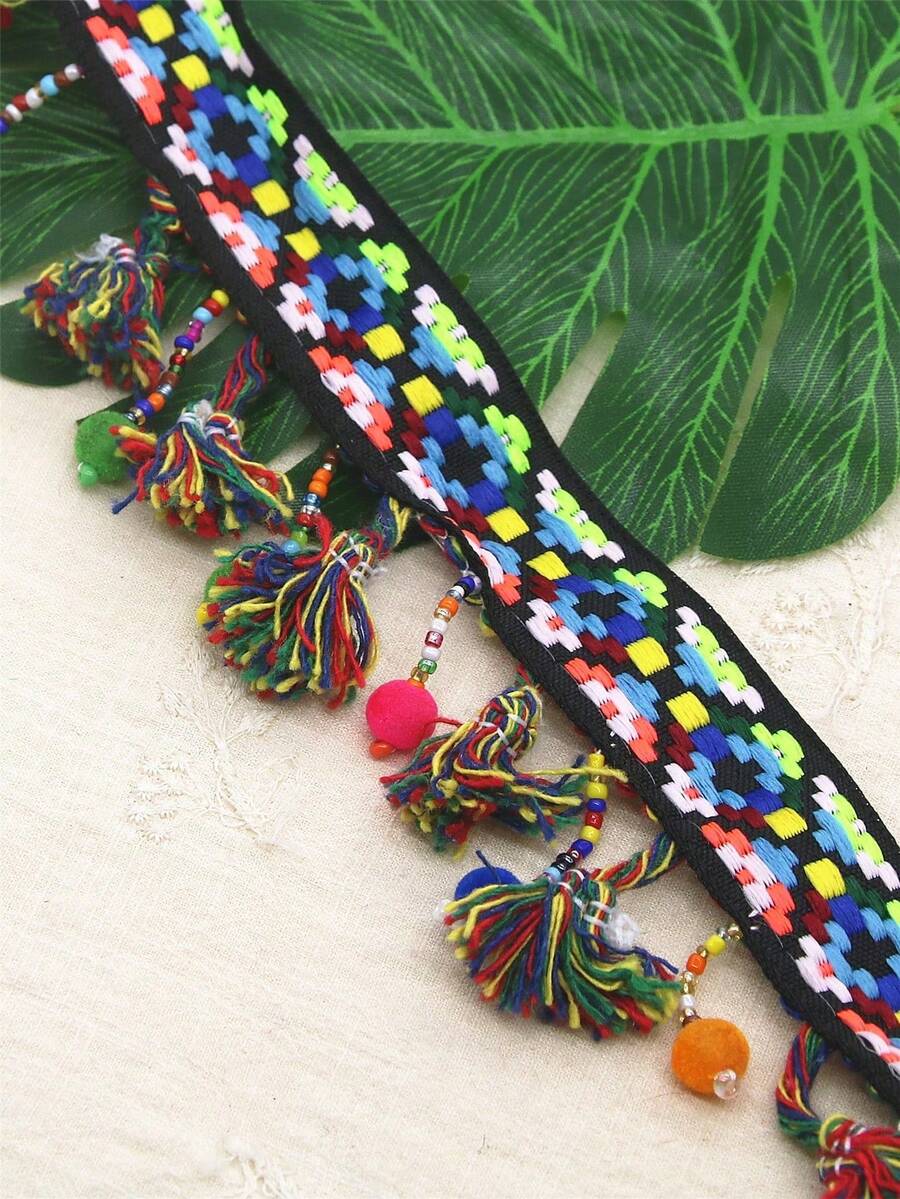 1 Yard Handmade Beaded Colorful Woven Trim Lace Ribbon For DIY - Multicolor 2 - View 1