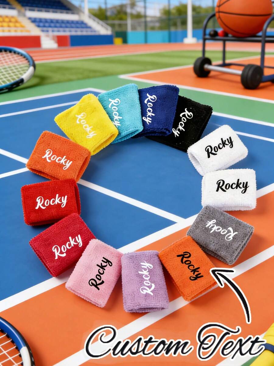 Bracelets de sport personnalisables pour hommes et femmes - Bracelets absorbants l'humidité avec motifs et noms personnalisables pour le tennis, le basket-ball, la course, le yoga, la fitness et l'exercice - Multicolore - Voir 1