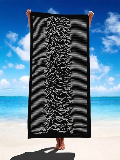 1pc "Happy Split Pulse" Wave Line Art Beach Towel - Available In Both Large And Small Sizes. Features: Quick-Drying, Soft, Portable, Stylish, Sand-Resistant, And Ultra-Absorbent Microfiber. Styles: Bohemian, Tropical, Vintage, Funny, Yoga, Picnic, And UV Protection. Suitable For: The Beach, Pools, Outdoor Activities, Travel Essentials, Camping, Yoga, The Gym, Sports, And Swimming; Suitable For Both Men And Women.