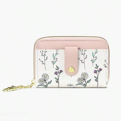 Fashionable Floral Print Coin Pouch, Multipurpose Zipper Wallet Card Holder Coin Purse For Students