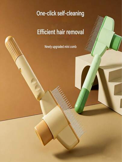 Self-Cleaning Pet Grooming Brush, Suitable For Dogs & Cats, Non-Slip Handle, Stainless Steel Dematting Comb, Removes Long Hair For Cats
