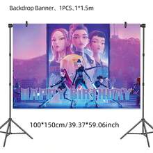 Hasbro Phông nền sinh nhật chủ đề Thợ săn phù thủy KPOP cỡ lớn 1.5m, chất liệu vải bền chắc với chữ in nhũ lấp lánh, phù hợp cho sinh nhật, Giáng sinh, Lễ Tạ ơn, tiệc fan K-Pop, chụp ảnh lưu niệm và các dịp lễ hội. - Nhiều màu - Xem 7