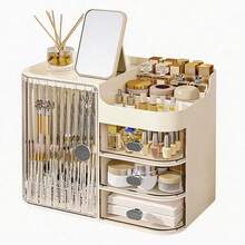 Senmeo (3-Drawer Cosmetic Storage Box) Built-In Small Mirror, High-Capacity Organizer, Tabletop/Home Storage (Clear White) - Hộp đựng mỹ phẩm màu trắng - Xem 10