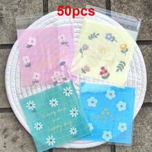 100pcs Mixed Floral & Leaf Pattern Gift Bags, Pink, Blue And Green Plaid Self-Adhesive Packaging Bags, Suitable For Birthday, Wedding, Tea Party, Spring/Summer Themed Events (10*10+3cm) - Multicolor - View 7