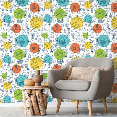  1 Cuộn Giấy Dán Tường Hình Thỏ Phục Sinh & Trứng, Rộng 17,5 inch (44,5 cm), Chống Thấm Nước, Dễ Dán, Họa Tiết Chúc Mừng Phục Sinh, Thích Hợp Cho Trang Trí Nhà Cửa Ngày Lễ, Phòng Khách, Phòng Ăn, Phòng Trẻ Em, Trang Trí Tường Tiệc