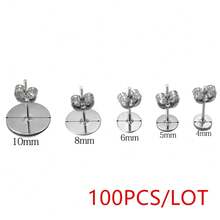 WGRXIRANYKM 100pcs/Lot Blank Post Earring Studs Base Pins With Earring Plug Findings Ear Back For DIY Jewelry Making - Silver Gray - View 2