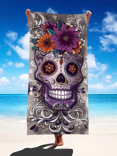 1pc Mexican Day Of The Dead Beach Towel (Purple Floral Skull Design) - Available In Large And Small Sizes. Features: Quick-Drying, Soft, Portable, Stylish, Sand-Resistant, And Ultra-Absorbent Microfiber. Styles: Bohemian, Tropical, Vintage, Funny, Yoga, Picnic. Also Offers UV Protection. Ideal For The Beach, Pool, And Outdoor Activities; A Travel Essential Perfect For Camping, Yoga, The Gym, Sports, And Swimming. Suitable For Both Men And Women.