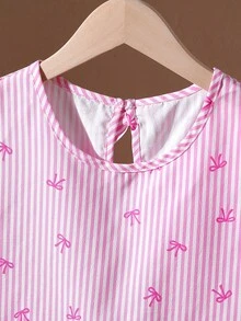 Conjunto de top sin mangas con corbata de lazo a rayas y estilo casual para niñas, para verano - Multicolor - Ver 3