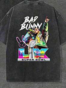 230 Cotton T-ShirtBadBunny Bowl Premium T-Shirt Mens And Womens T-Shirts Benito Bowl Fan Gift 230G Washed High-Quality C - 黑色 - 查看 5