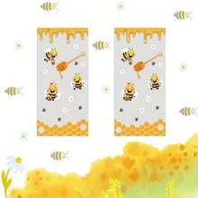 50pcs Bee Themed Gift Bags With Honeycomb And Floral Plastic Party Favor Bags, Suitable For Birthday, Wedding, Baby Shower, Cute Bee Illustrations With Honeycomb Pattern And Bee Phrases Decoration - View 4