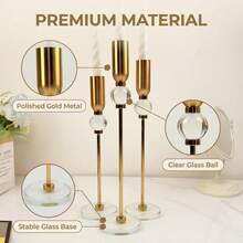 3pcs Elegant Metal & Glass Tall Candle Holders, Modern High Candle Stand, Suitable For Wedding, Party, Birthday, Holiday And Home Decor (Candles Not Included) - Long Crystal Glass Metal Candlestick - View 6