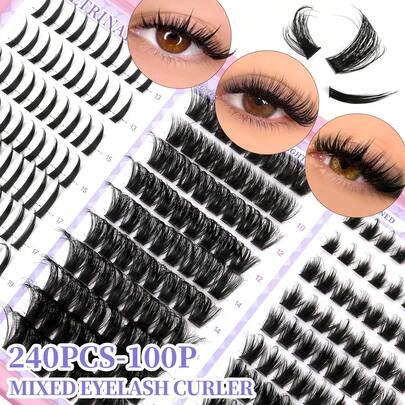 VELTRINAY 210/220/240/250 Miếng Mi Giả Tự Làm 3 Kiểu Mi Giả Riêng Lông Dung Tích Lớn Mi Giả Dài 10-19mm Độ Dài Hỗn Hợp Mi D-Curl Mi Cụm Mi Mỏng Xù Mi Chéo Mi Cụm Mi Dày Xù Dụng Cụ Trang Điểm Nối Mi Phù Hợp Cho Nhiều Dịp Khác Nhau