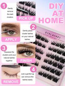 48 pièces de bouquets de cils adhésifs en forme de C, extensions de cils style œil de chat, faux cils individuels doux et moelleux réutilisables, sans colle nécessaire, application facile - Noir - Voir 8
