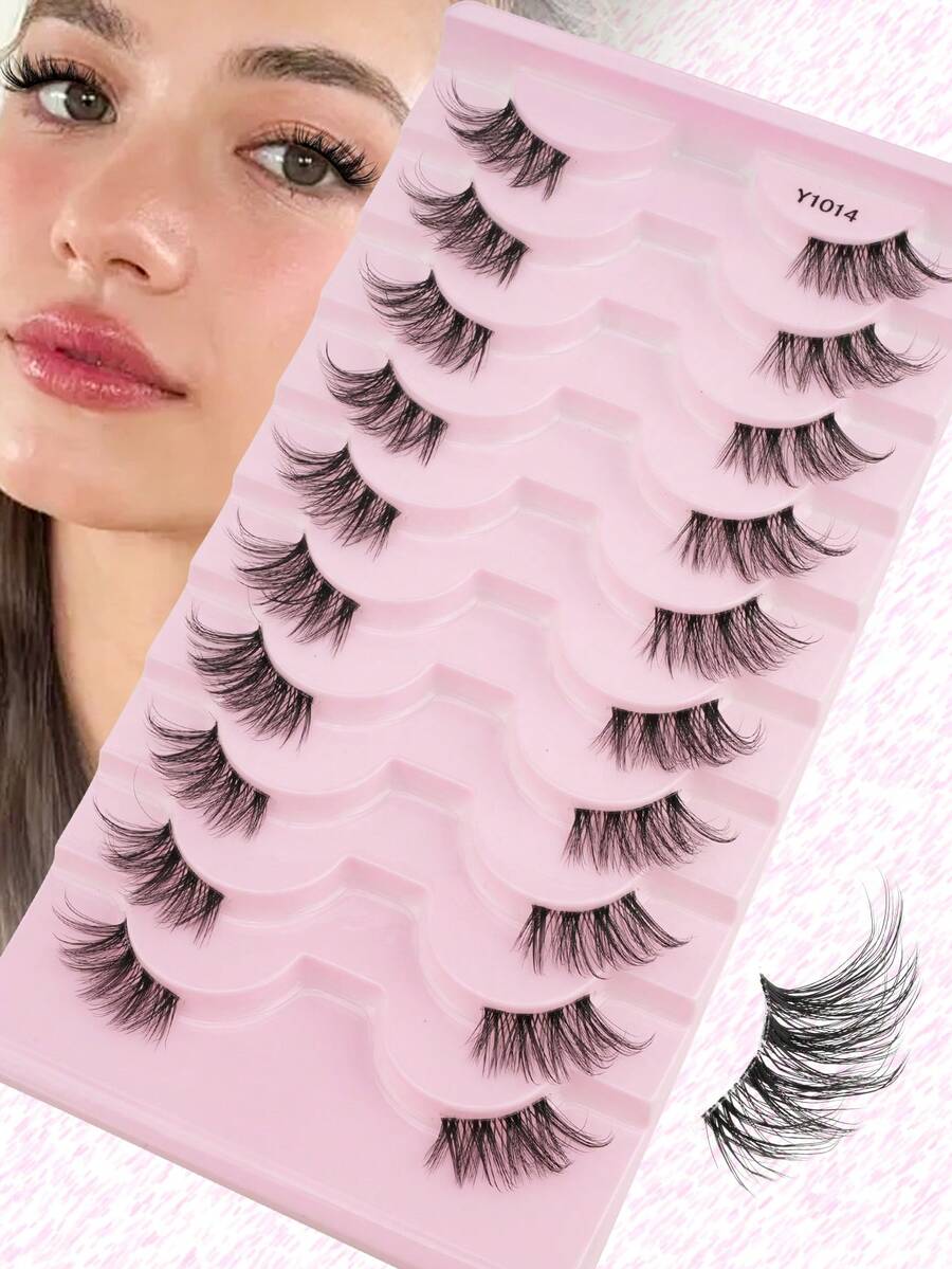 10 Pairs Semi-Transparent False Eyelashes With 3D Faux Mink Lashes, Natural & Soft For Daily Wear And Dates - màu đen - Xem 1