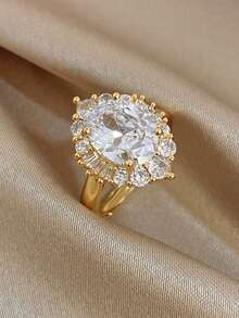 18K Gold Plated Anti-Fading Elliptical Flower Zirconia Ring Set,Women's Ring Set,For Women,Party,Daily,Birthday/Halloween/Christmas Gifts,Boho/Y2K - Multicolor - View 9