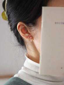 1 Pair S925 Sterling Silver Cubic Zirconia Stud Earrings, Versatile Japanese Style Luxury Jewelry Accessories, Friendship Festival Wedding Gift For Women - Square 1 - View 2