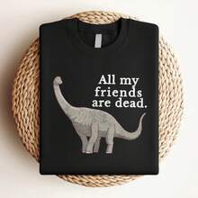 Camiseta de mujer con estampado vintage retro "Todos mis amigos están muertos" con dinosaurio, talla S-5XL - Negro - Ver 3