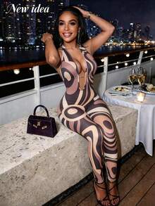 Bộ jumpsuit dài gợi cảm dành cho nữ, kiểu dáng bất đối xứng, hở lưng, dây mảnh, không tay, kiểu xoắn lưng. - Cà phê nâu - Xem 9