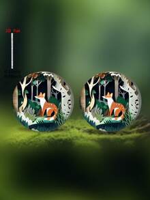 1 Pair 2D Flat Cute Round Animal Fox Design Acrylic Stud Earrings, Elegant Minimalist Style Jewelry Earrings For Women, Suitable For Daily And Holiday Wear - Green - View 8