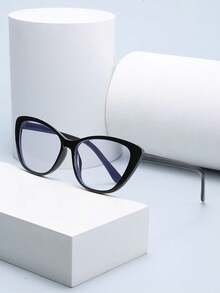 1副轻便男女通用防眼疲劳时尚猫眼形透明镜片眼镜，适合日常使用电脑、电视、游戏和移动设备。 - 黑色 - 查看 1