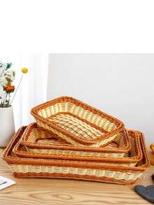 1 Rectangular Wicker Bread Basket, Handmade Brown Fruit Basket, Suitable For Storing And Displaying Bread, Vegetables, Fruits, Snacks, And Handicrafts, Imitation Wicker Fruit Basket, With Multiple Specifications To Choose From - Brown - View 7