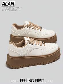 Alan Vincent [免费退换货] 新款米色女鞋，低帮系带鞋，厚底休闲运动鞋，舒适时尚，增高4.5厘米，适合娇小身材女性 - 米色 - 查看 1