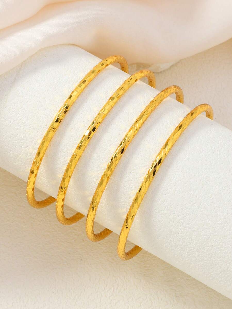 Bộ 4 vòng tay nhiều lớp mạ vàng bằng đồng kiểu Ả Rập Xê Út, quà tặng cho gia đình và bạn bè. - Vàng - Xem 1