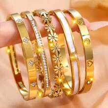 Bộ 5 chiếc vòng tay bằng thép không gỉ kiểu dáng tối giản thanh lịch, đính đá Zirconia, trang trí bằng những ngôi sao lấp lánh sang trọng, phụ kiện cao cấp dành cho nữ. - Vàng - Xem 8