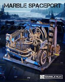 Robotime ROKR Marble Night City 3D Wooden Puzzle - 294-Piece Mechanical Pinball Track Model With Crank, Dynamic Track System, Tabletop Decoration, Adult DIY Project - LGC01-marble Spaceport - View 4