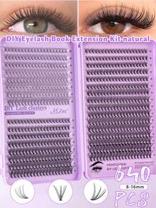 640pcs Cluster False Eyelashes, Thick Curly Eyelash Extension Kit, D-Curl 8-16mm Mixed Length, DIY Eyelash Extension Set, Fluffy Soft Individual Lashes, Create Voluminous Natural Y2K Butterfly Makeup Effect, Easy DIY At Home, Long-Lasting Eyelash Glue, DIY Remover, DIY Tweezers, Cluster Lashes (10D+20D+20D) - màu đen - Xem 3