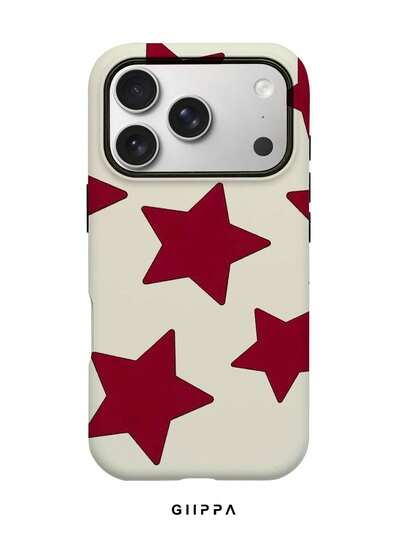 1pc Cream-White Base, Deep Red Star Design Phone 17 Pro Max Case, Compatible With Phone 16 Pro Max, 15 Pro Max, 14 Pro Max, Korean Stylish & Interesting Phone Case, Fits 11/12/13/14/15/17 Pro Max Plus, Elegant Design Suitable For Both Men And Women, Ideal Gift For Christmas, Valentine's Day, Easter, Wedding Season And Birthday For Girlfriend