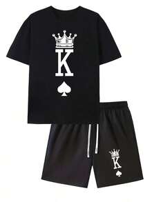 Men's Fashion Casual Two-Piece Set, Round Neck Short Sleeve T-Shirt And Drawstring Shorts Spring And Summer Sports Suit Men's Print Casual Clothing Set, Active Lifestyle, Casual Wear, Sporty Look, Fashion, Breathable Fabric, Comfortable Fit, Printed Outfit, Streetwear Lovers, Young Adults,T-Shirt And Shorts Set, Two Piece Set, Casual Set, Summer Outfit, Lounge Set, Short Sleeve Set, Cotton Set, Mens Set,Matching Set, Sport Set, Tracksuit Set, Comfort Set, Daily Outfit, Lounge Wear,Casual Wear,Cotton T-Shirt, Casual Tee, Short Sleeve, Crew Neck, Vintage Tee, Fashion T-Shirt, Loose Fit, Regular Fit,Shorts, Casual Shorts, Summer Shorts, Cotton Shorts - Một chiếc áo phông đen - Xem 2