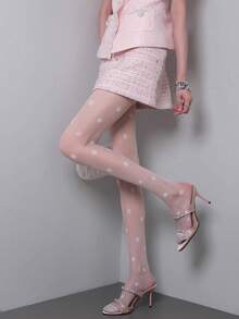 Quần tất mỏng họa tiết chấm bi cổ điển, tất lưới chấm bi hai tông màu, quần tất trong suốt ngọt ngào dành cho váy. - Nhiều màu - Xem 4