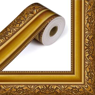 1 Roll 10m (33ft) Vintage Gold Wood Grain Self-Adhesive Border Tape, Die-Cut Straight Edged Scroll Sticker For Frames, Borders, Notice Boards, Chalkboards, Party & Event DIY Decor