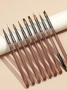 一套棕色日式美甲笔，双头设计，包含延长笔、UV凝胶指甲油笔和渐变笔，适合美甲沙龙或家庭使用。 - 彩色 - 查看 1