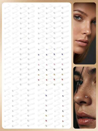 CIZME 20G Plastic Nose Rings Nose Piercing Jewelry,Clear Nose Studs For Work - L Shape Clear Nose Rings Piercing Retainers - Bioflex Plastic Nose Rings For Surgery - Flat Top 20 Gauge (32pcs Pack)