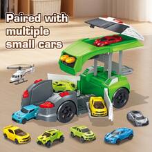 5-In-1 Transformable Green Car Toy Set - DIY Assembly Car Playset With Helicopter And Mini Car, Large Transporter Truck Transformable Into Gas Station, Construction Toy For Kids - Multicolor - View 2