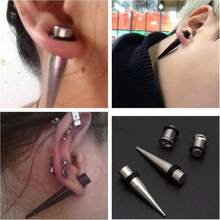 Stainless Steel Ear Gauge Taper Stretching And Single Flare Plugs Flesh Tunnel Kit (1G - 7mm) 2 Steel Tapers & 2 Steel Tunnels (4 Pieces) Tunnels Ear Stretching Kit Gauges Gauging Plugs - 7mm Black - View 3